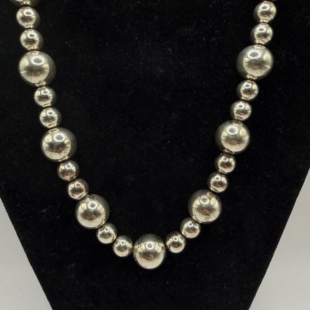 Vintage 925 Sterling Silver Graduated Ball Bead Necklace 19" Heavy 71.8g